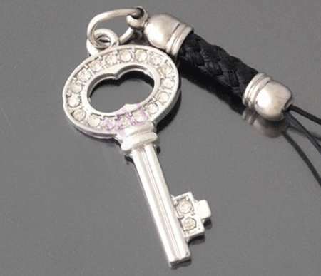 Alloy CZ Cell Phone Dangle Strap Key Shaped Accessory