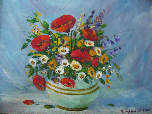 Beautiful Wild Flowers in a Vase Hand Painted Oil Canvas by Andranik Sargisian