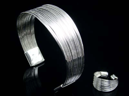 925 Sterling Silver Multiple String Bracelet and Ring Set Close Up View