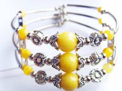 Yellow beaded Jade gemstone bracelet made with Tibet silver