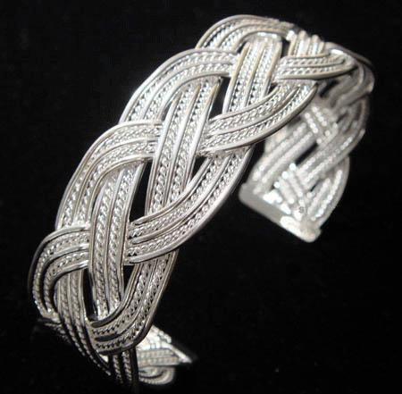 Detailed view of the Sterling Silver Mesh Bangle Bracelet highlighting the intricate woven silver texture