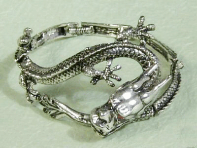 Lucky Tibet Tribal Jewelry Dragon Bracelet crafted in Tibet Silver with red gemstone eyes