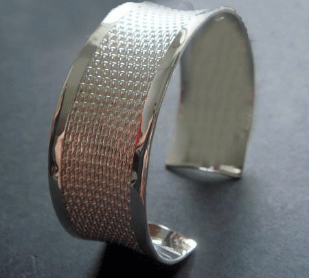 Handcrafted 925 Sterling Silver Reticulation Cuff Bracelet with intricate network design