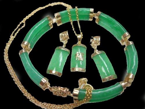 Premium 18K Gold Plated Green Jade Necklace, Bracelet, and Earring Jewelry Set