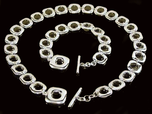 Premium 925 Sterling Silver Consecution Grid Bracelet and Necklace Set Artifact