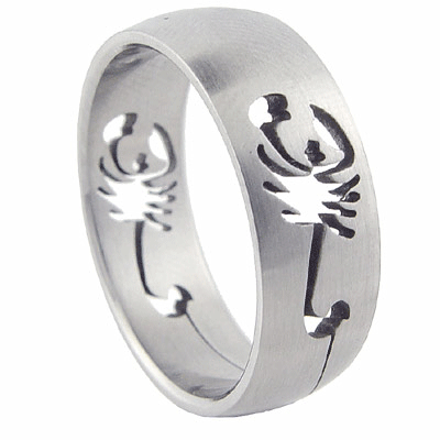 High polish 316L stainless steel laser cut scorpion ring size 11.5
