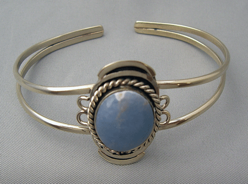 Detailed close-up view of the handcrafted Sky Blue Agate Beaded Bracelet showing polished stones