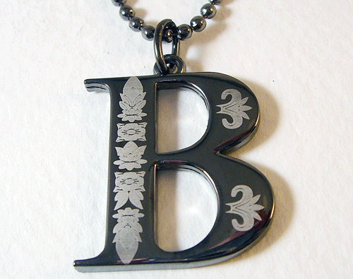 Black Tungsten Carbide B Initial Necklace Pendant with Chain