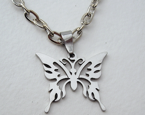 High polished Butterfly Stainless Steel Charm Necklace with delicate chain