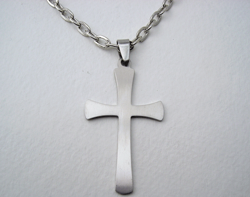Plain Simple Cross Stainless Steel Necklace on white background