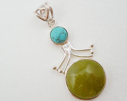 Sterling Silver Lemon Quartz and Turquoise Pendant on Display