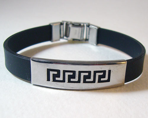 High-quality black rubber bracelet featuring durable stainless steel accents
