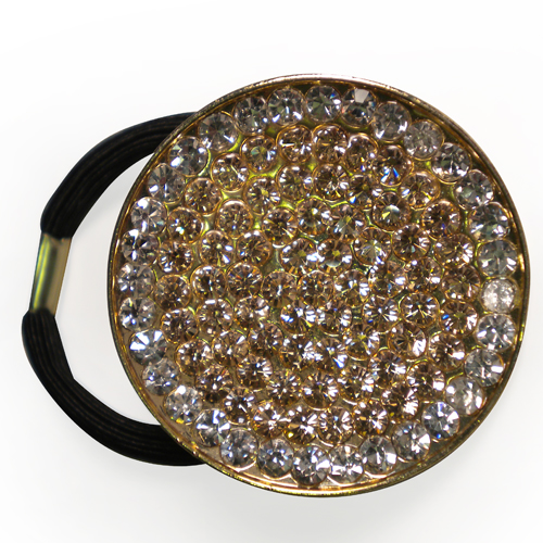 Round Rhinestone Elastic with Clear and Vintage Tone Crystals on Gold-Tone Finish